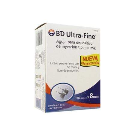 BD Ultra-Fine Aguja de Insulina de Dispositivo Tipo Pluma de 31 Gauge X 8 MM