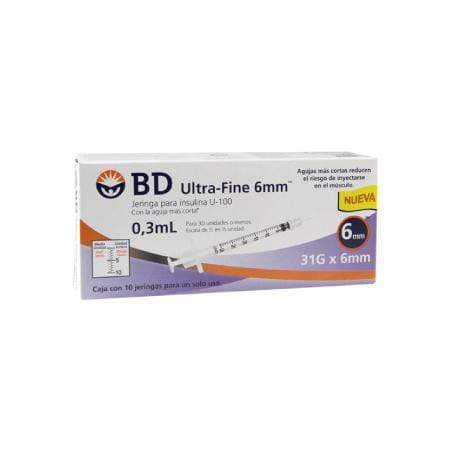 BD Ultra-Fine Jeringas De Insulina De 0.3 ML Y Aguja Integrada De 31 Gauge X 6 MM